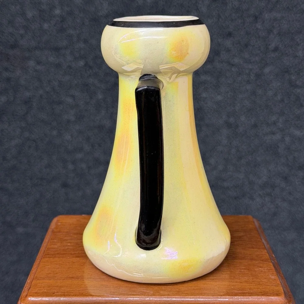 Antique Czechoslovakia Art Deco Iridescent Double Handle Pottery Cabinet Vase 5